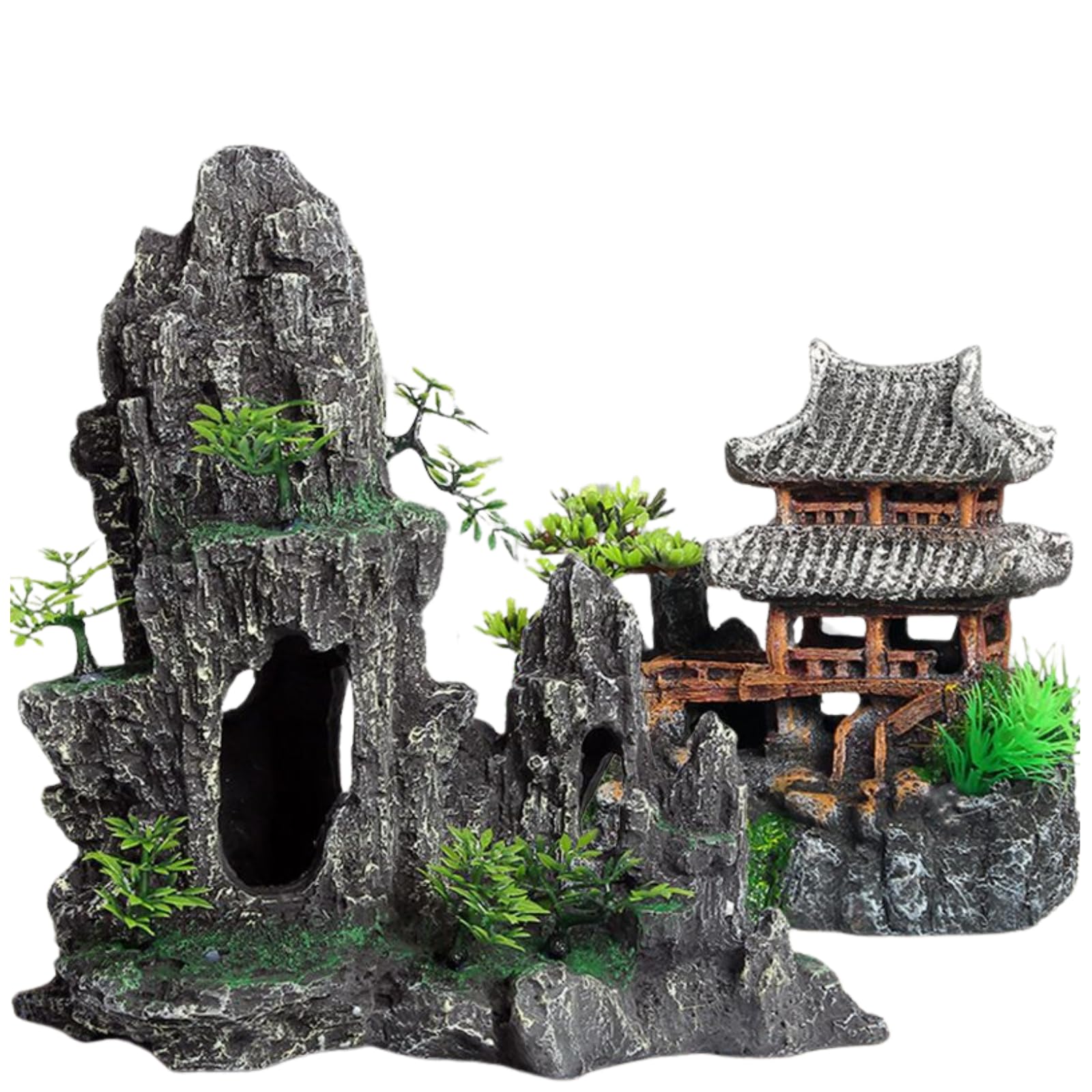 Saim Kit de décoration pour aquarium extra large en résine avec vue sur la montagne et plantes