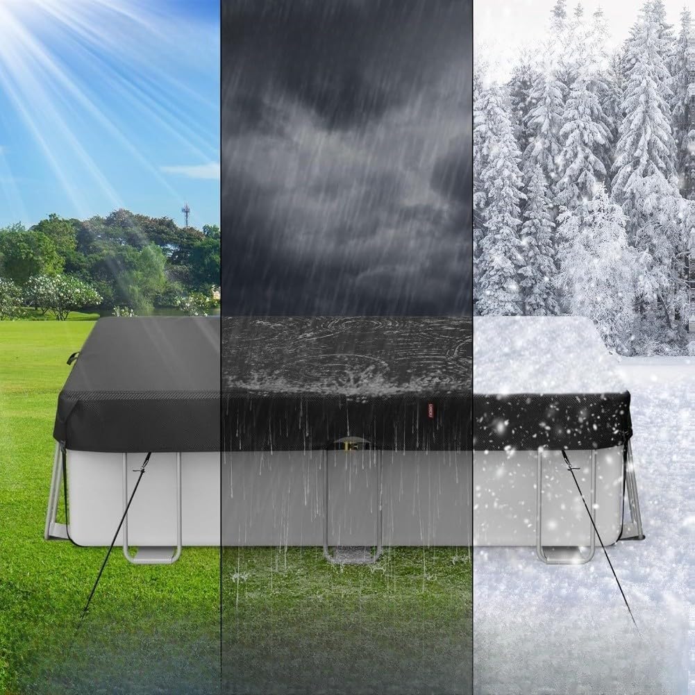 Copertura rettangolare per piscina, 1,8 x 3,5 m, in tessuto Oxford resistente e impermeabile, per piscine con telaio, protezione dai detriti, colore nero (2,8 x 4,3 m)