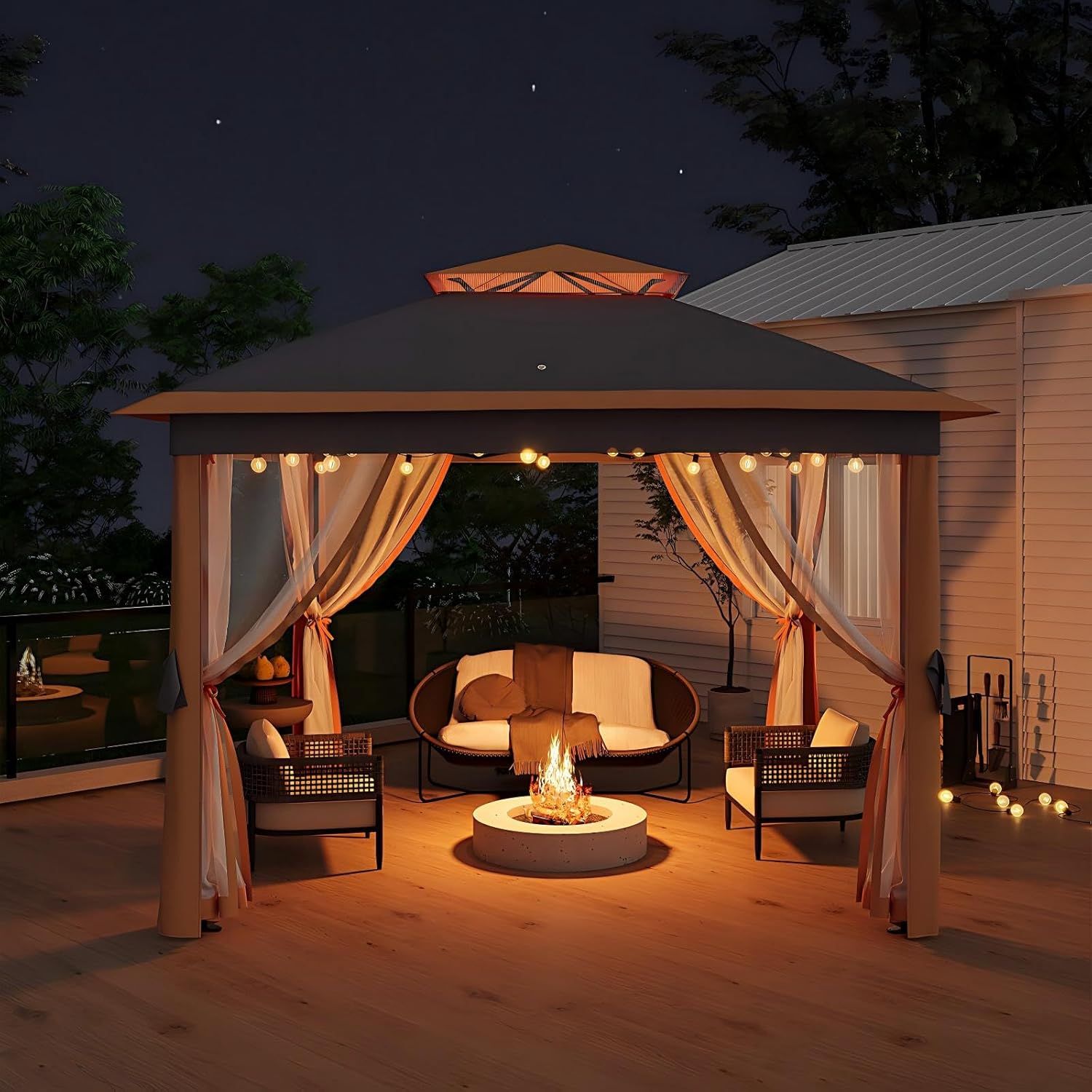 Garvee 11x11FT Pop Up Gazebo with Mosquito Netting, Outdoor Canopy Tent Easy Setup for Backyard Patio Garden Deck, Khaki
