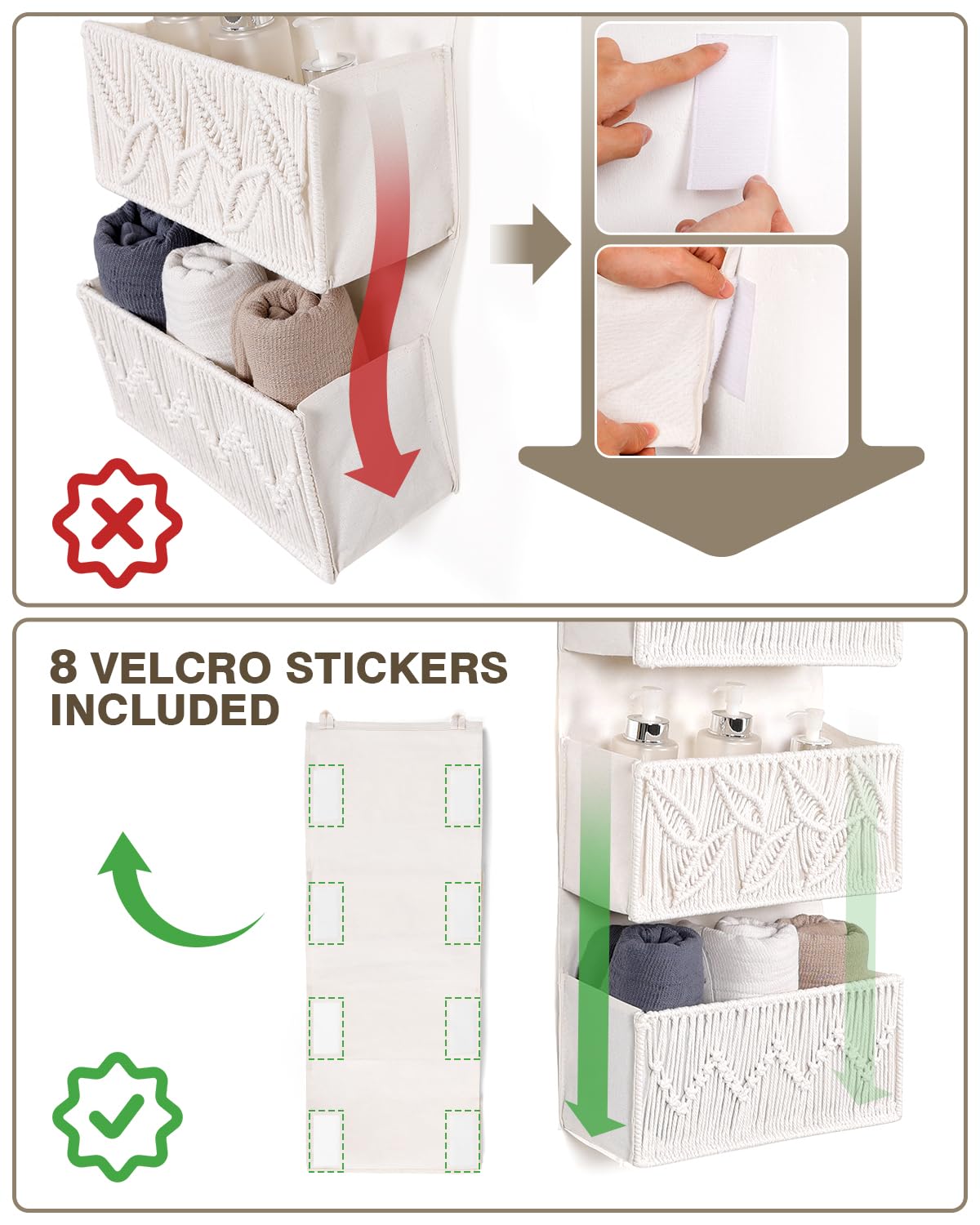 ANTIS'S HOME Organizador colgante para colgar sobre la puerta, tejido a mano de lino de algodón beige con 4 bolsillos, almacenamiento vertical para dormitorio, baño, guardería, cocina, organizador