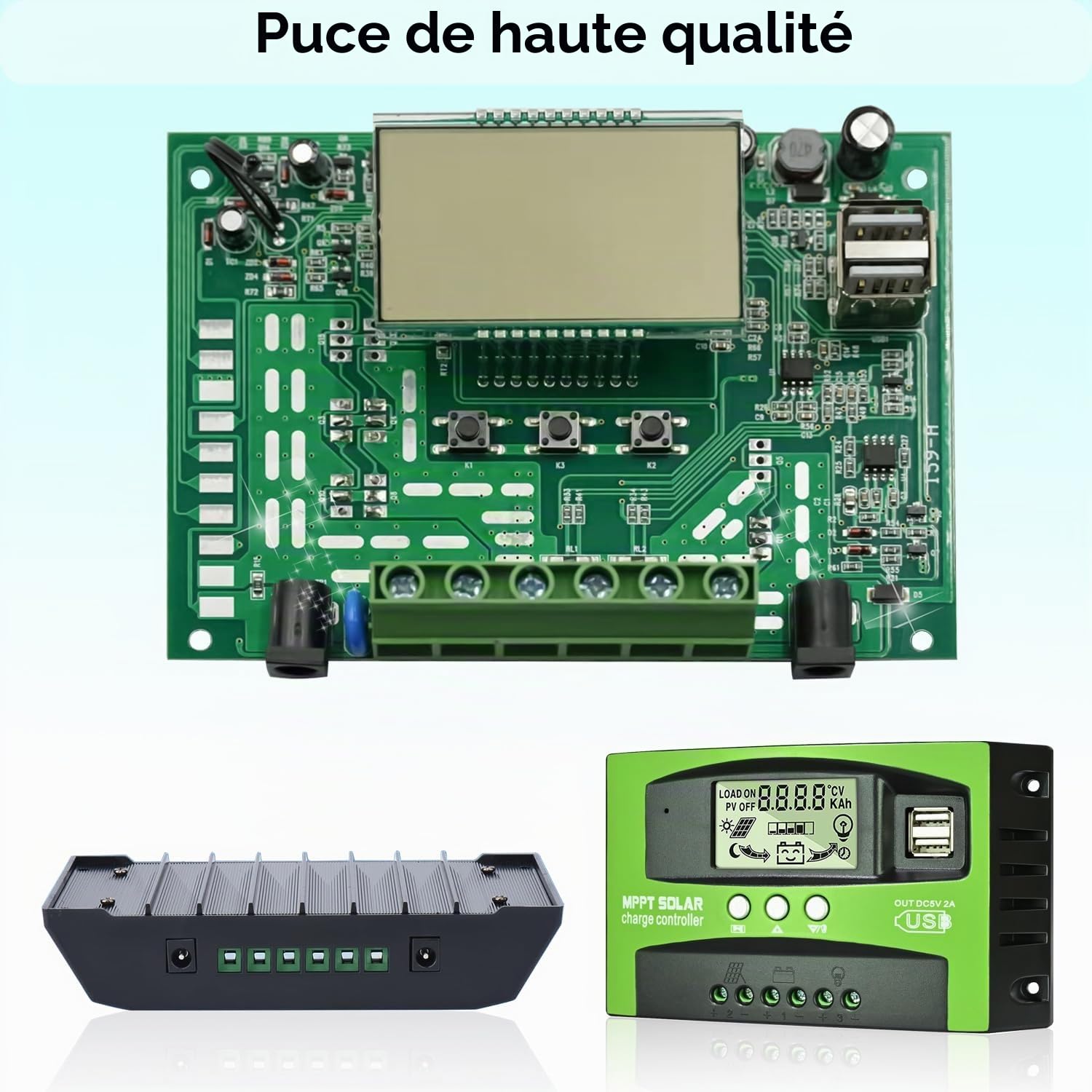 MPPT 60A Controleur de Charge Solaire 12V 24V Auto, Regulateur Panneau Solaire 60A avec Sonde Température et écran LCD pour Toutes 12V 24V au Plomb et au Lithium Batteries