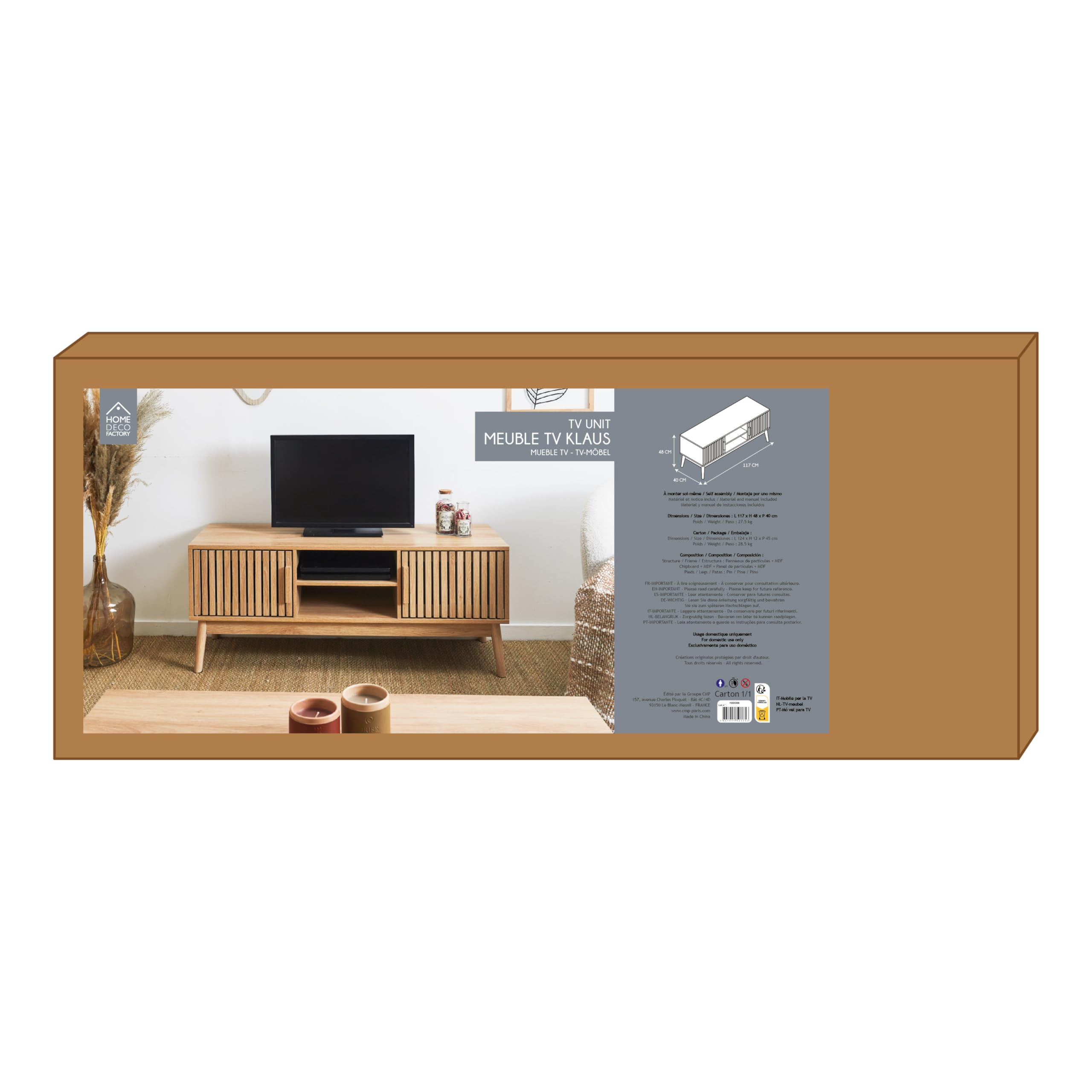 HOME DECO FACTORY, HD0088, TV bassa, modello Klaus, collezione Natural Crush, mobili contemporanei, mobili, TV, 117 x 48 x 40 cm, Marrone