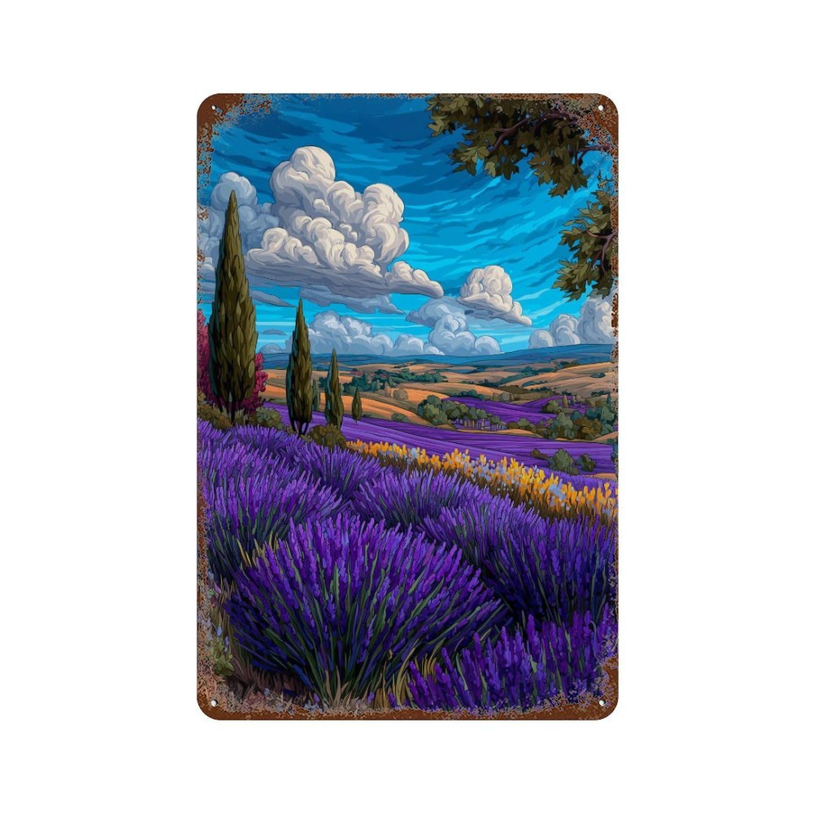 Lavender Fields Dreamscape Vintage Rust Metal Sign 11.8"x7.9", for Patio, Garden Room And Bar Decor, Novelty Wall Decor