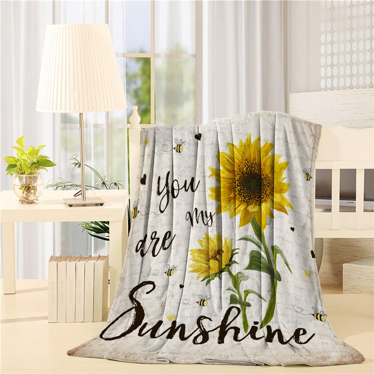 Sunflower Bee Flannel Fleece Throw Blanket You Are My Sunshine