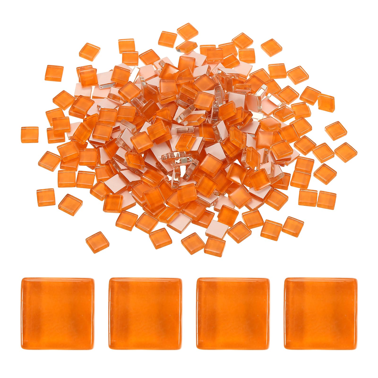 sourcing map 300Pcs Glass Mosaic Tiles, 300g Square Crystal Mosaic Glass Crafts Supplies Ceramic Tiles for Crafts Bulk Picture Frames Flowerpots Home Art Decor (10 x 10mm, Orange Red) — image 1