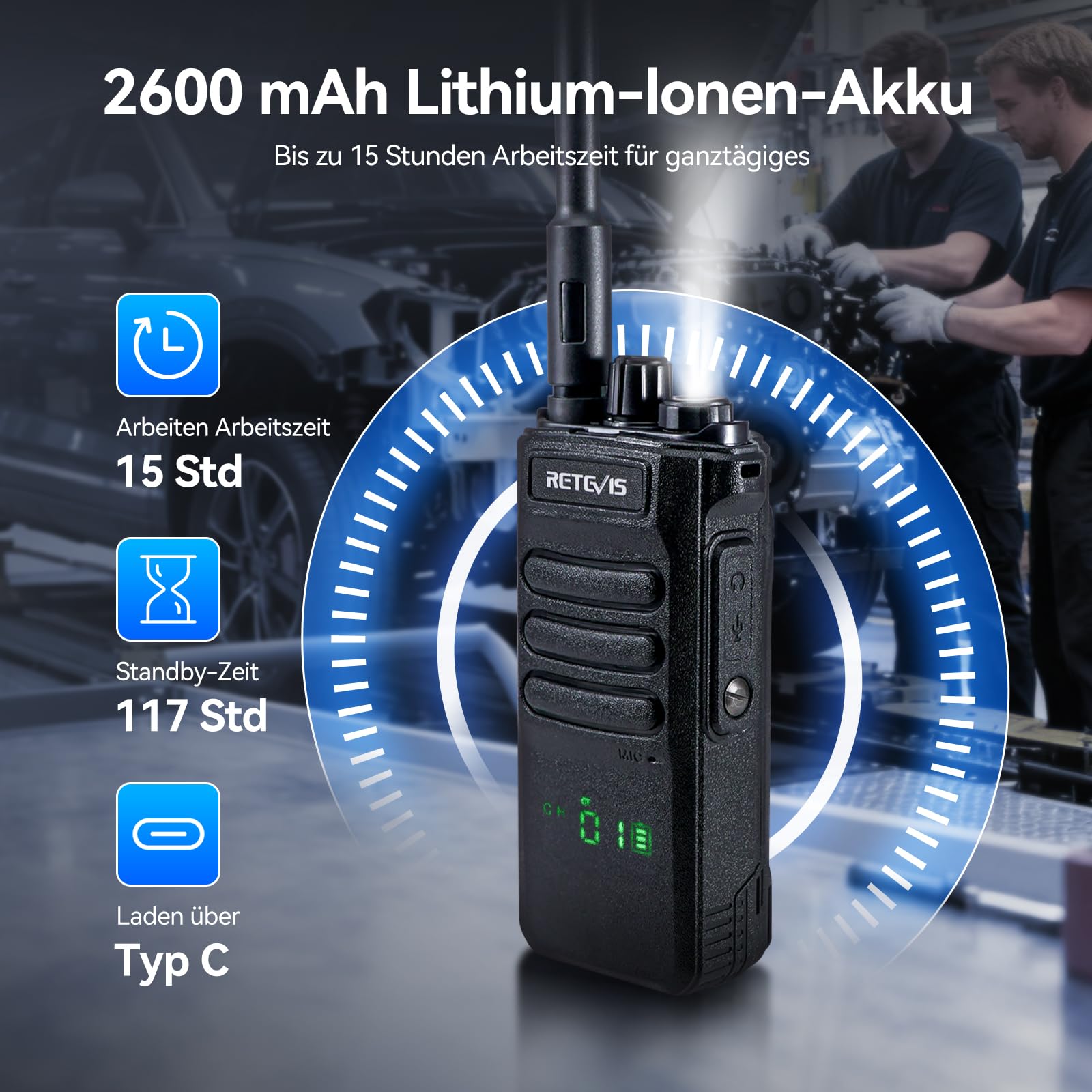 Retevis RT86 Funkgerät mit Großer Reichweite, Walkie Talkie für Lager | Walkie-Talkie Professional mit Lautsprechermikrofon, 2600mAh, Geräuschunterdrückung für Fabrik, Lager(Schwarz, 2 Stück)