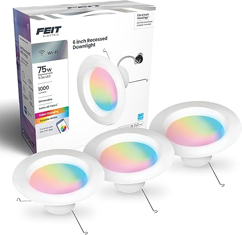 Feit Electric Smart Recessed Downlights, 5-6 Inch, Wi-Fi LED, Dimmable Color-Changing, 1000 Lumens, 11.1W (75W Equivalent), Voice & App Control, Daylight to Soft White, 50,000 Hour Lifespan