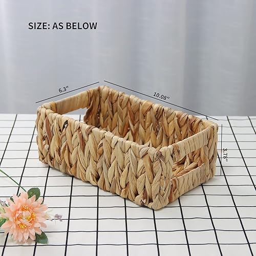 Miniatura 2 de YAHUAN Cestas tejidas de jacinto de agua para organizar, cestas rectangulares de mimbre con asas integradas, pequeñas cestas de almacenamiento para