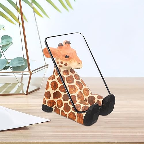 Miniatura 7 de Soporte de teléfono de animales para escritorio, soporte de teléfono de jirafa, linda figura de animal tallada en madera para teléfono inteligente