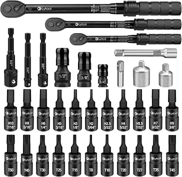 Lytool 3-Piece 72-Tooth Click Torque Wrench Set1/4" 3/8" 1/2" Drive with Torx and Hex Bit Socket Set 1/4