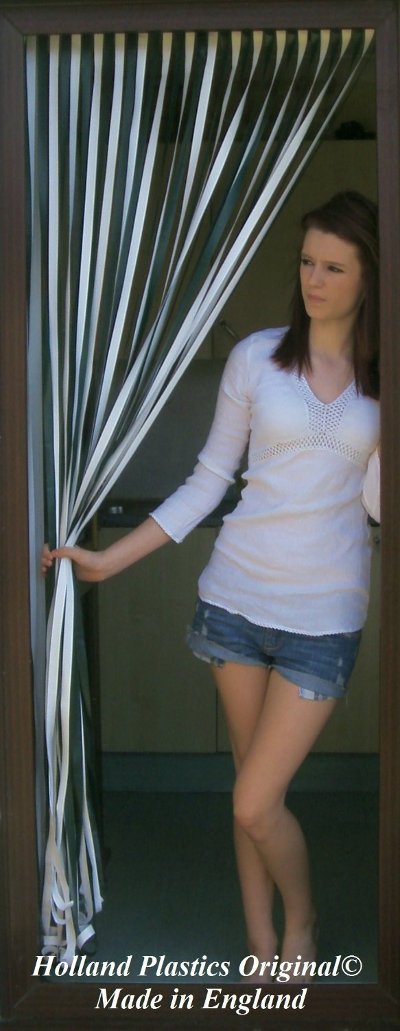 Heavy Duty Bug Blind,Fly Blind,Strip Blind, Door Blind-GREEN & WHITE-(80cm wide-Standard UK door size)