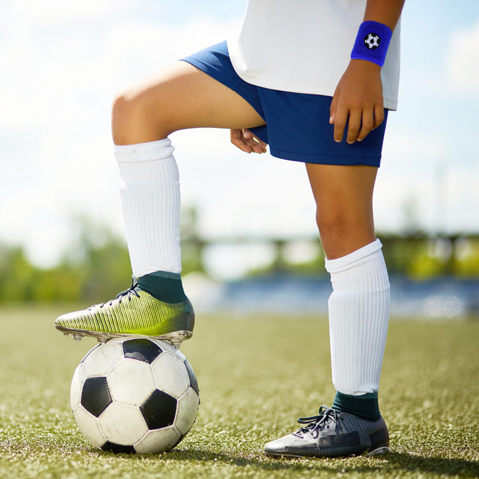 6 Pezzi Polsino Sportivo Braccialetti Sportivi per Bambini Sudore Assorbente Fasce da Polso Cotone Elastico Traspirante Polsini SpugnaPolsini di Sport per Basket Calcio Corsa Palestra, Blu (B)