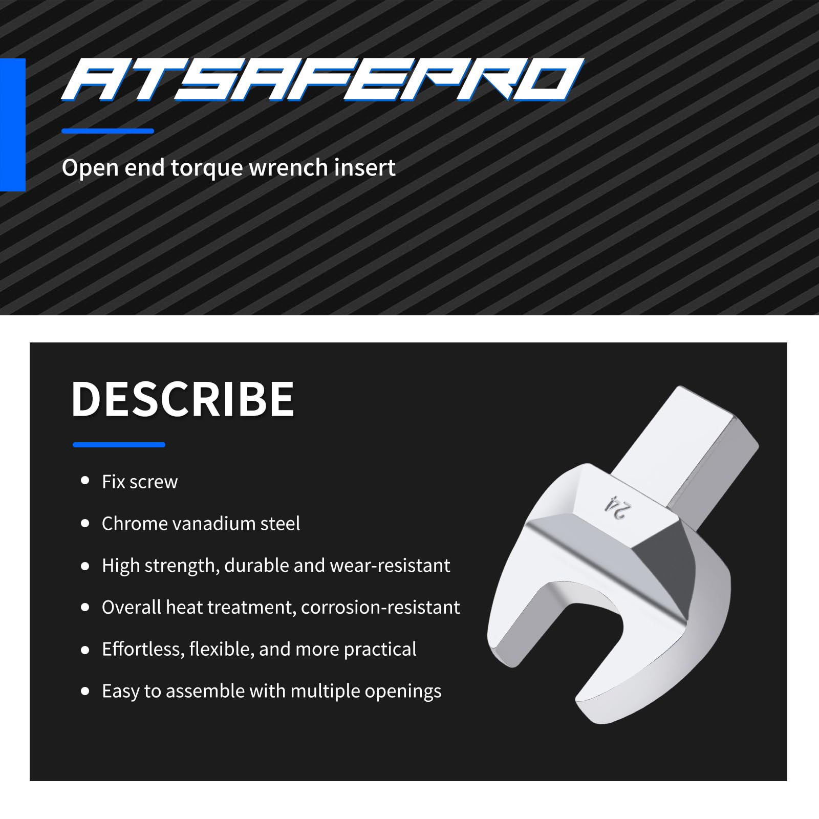 ATsafepro Llave combinada de torsión, 9 x 12 mm, llave dinamométrica intercambiable, 24 mm