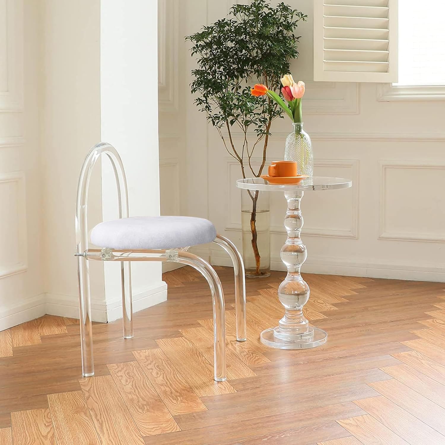 Clear Plastic Chair Vanity Crystal Decor Clear Cross Back Plastic