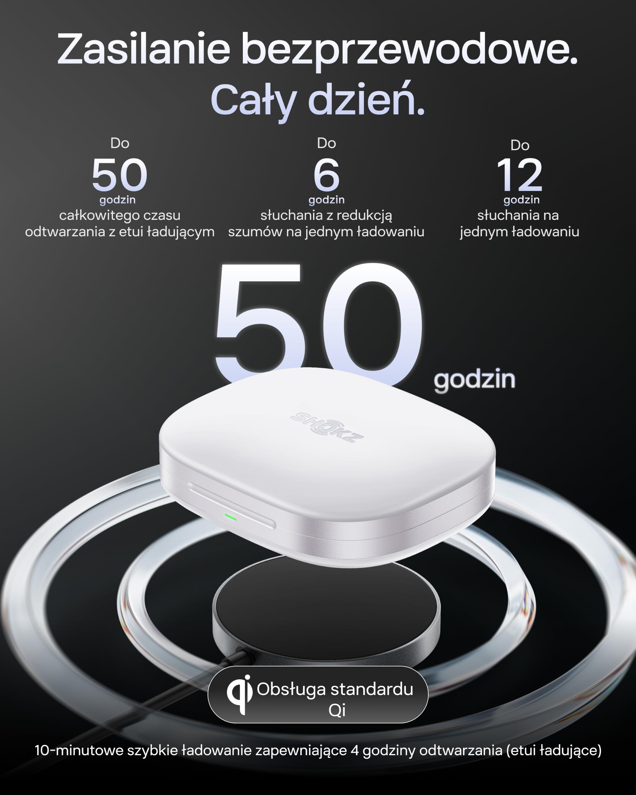 SHOKZ OpenFit Pro Open-Ear True Wireless Słuchawki, redukcja szumów, Dolby Atmos, głęboki bas, do 50 h pracy, AI dla wyraźnych połączeń, idealne do pracy i sportu, Bluetooth 6.1, IP55, Białe