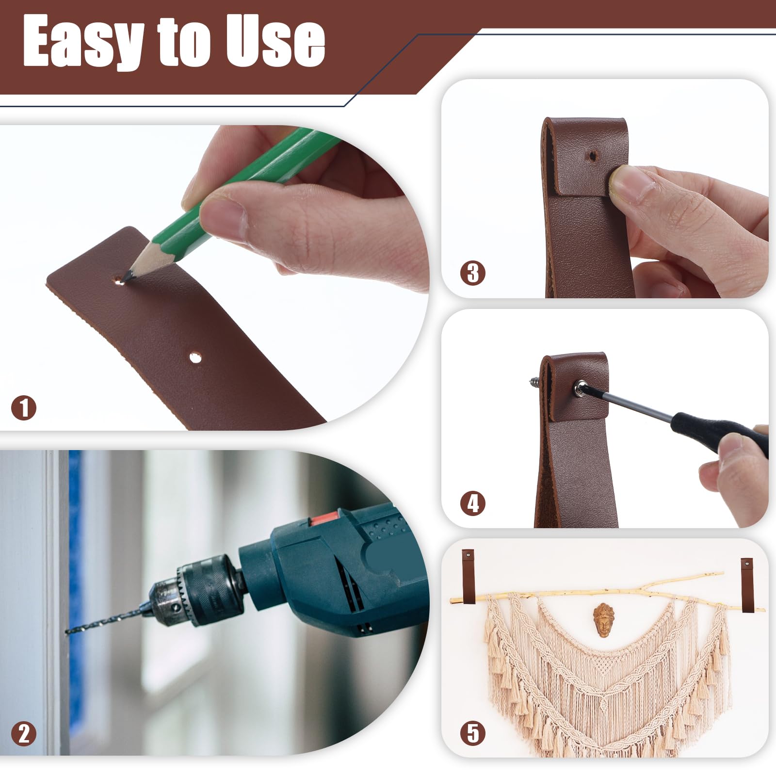 Leather Curtain Rod Straps - 10 Pack -3