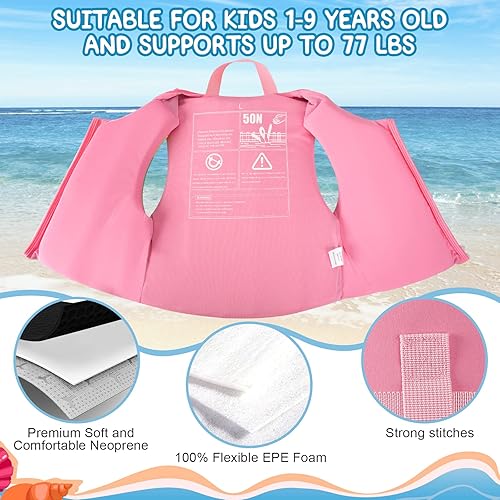 Miniatura 9 de Chaleco de natación de neopreno para niños, chaqueta de natación para niños pequeños, flotadores, ayuda a la natación para niños y niñas de 1 a 9