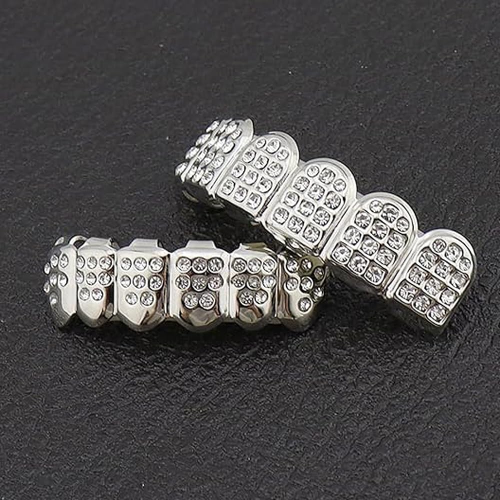 SSyang 18K Hip Hop Teeth Grills for Mouth Braces Decoration, with 2 Silicone Moulds - Image 3