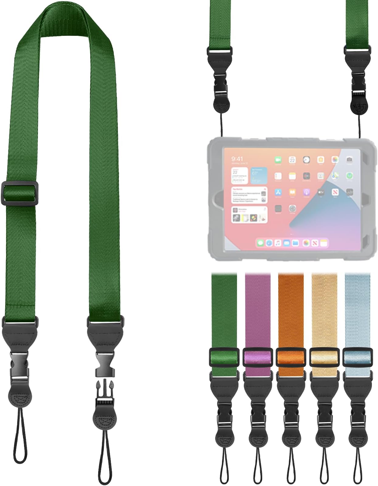 Comfortable Shoulder Strap, Nylon Camera Strap, Adjustable Neck Strap for iPad, Cellphone Tablet, Camera, Laptop, Binocular, Luggage Bag (Dark Green Universal Lanyard)