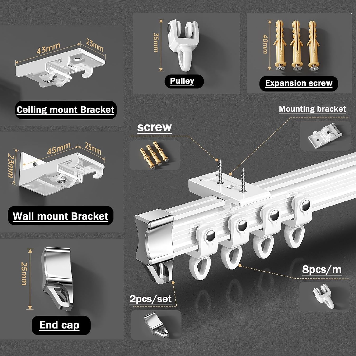 Ceiling/Wall Mount Flexible Curtain Rail Track for Room Divider, Bay Window, Oval Shower, Bathroom Window, RV Rail, Shower Corner