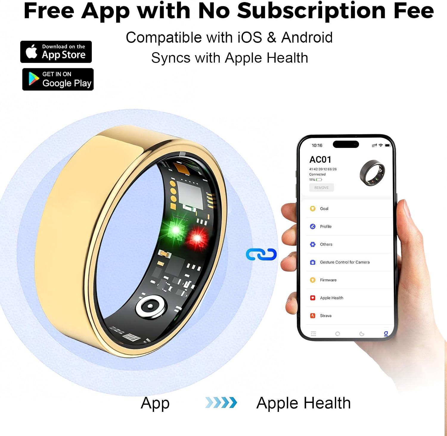 Smart Ring for Women Men, Health Tracking Ring No APP Fee (Gold,8)