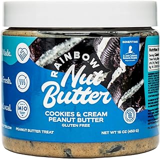 Cookies and Cream Peanut Butter, Spread, Treat, Snack, Dessert, White Chocolate Chips, Gluten Free, High Protein Flavored Nut Butter, (16 oz Jar).