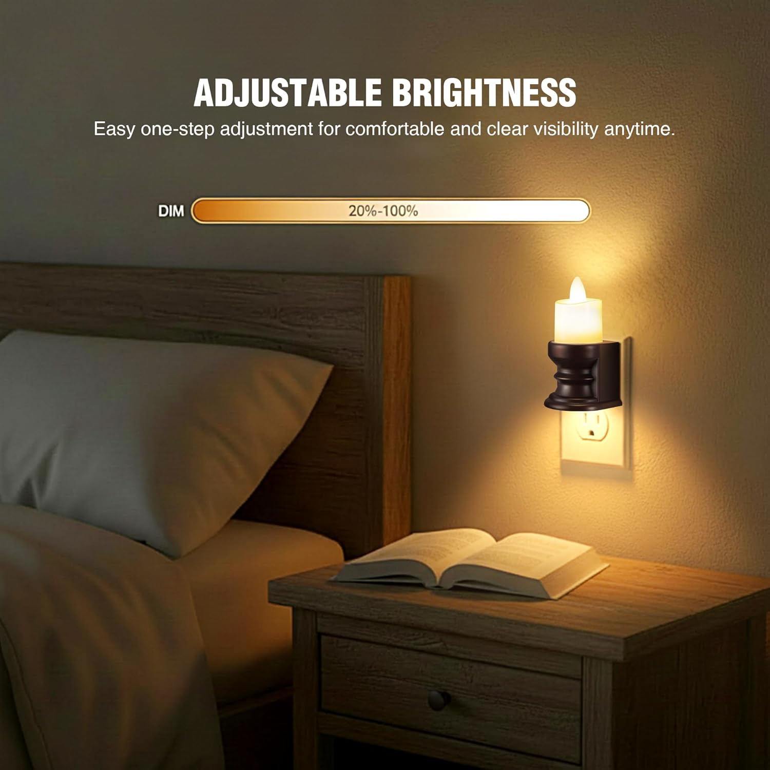 Meonum Remote Control Flickering Flameless Candle Night Light Plug in, Dimmable LED Nightlight with Dusk to Dawn Sensor, Dual Light Candle Nightlight for Bedroom, Hallway, Bathroom(Warm Yellow)