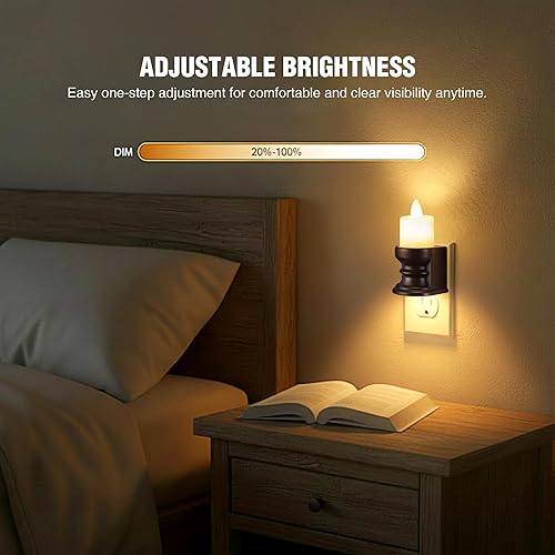 Vista 5 de Meonum Luz nocturna parpadeante sin llama enchufable, luz nocturna LED regulable con sensor de atardecer a amanecer, luz decorativa para dormitorio