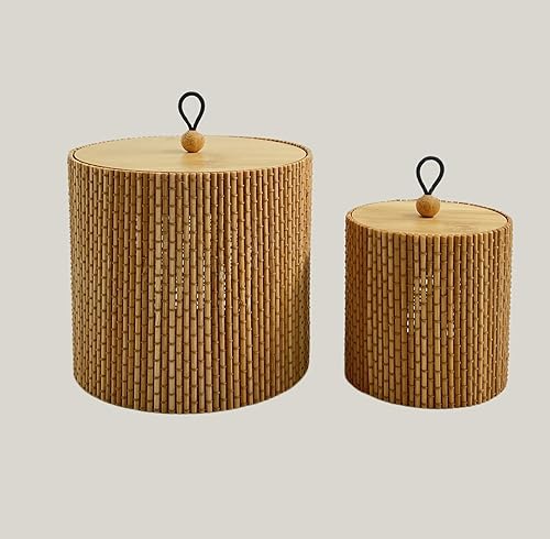 Miniatura 6 de Gekkoli 2er-Set Storage BoxesBaskets with Lids Bamboo RoundRectangle Small Brown (Diameter 8 x Height 8.2  12 x 11.2 cm)