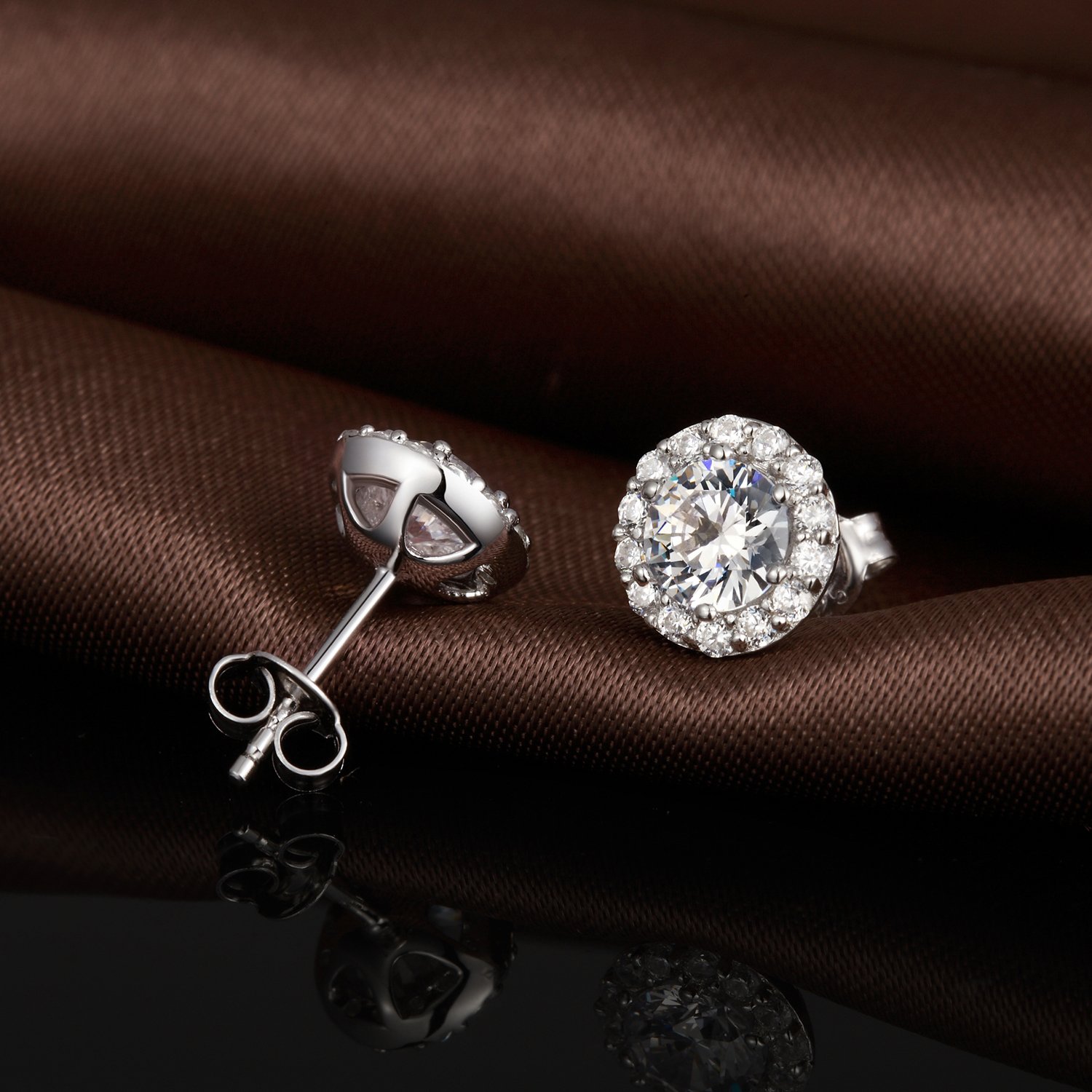 18K WeißGold Vergoldet Simuliert Diamant Ohrringe FüR Frauen Männer, S925 Sterling Silber Ohrringe Halo