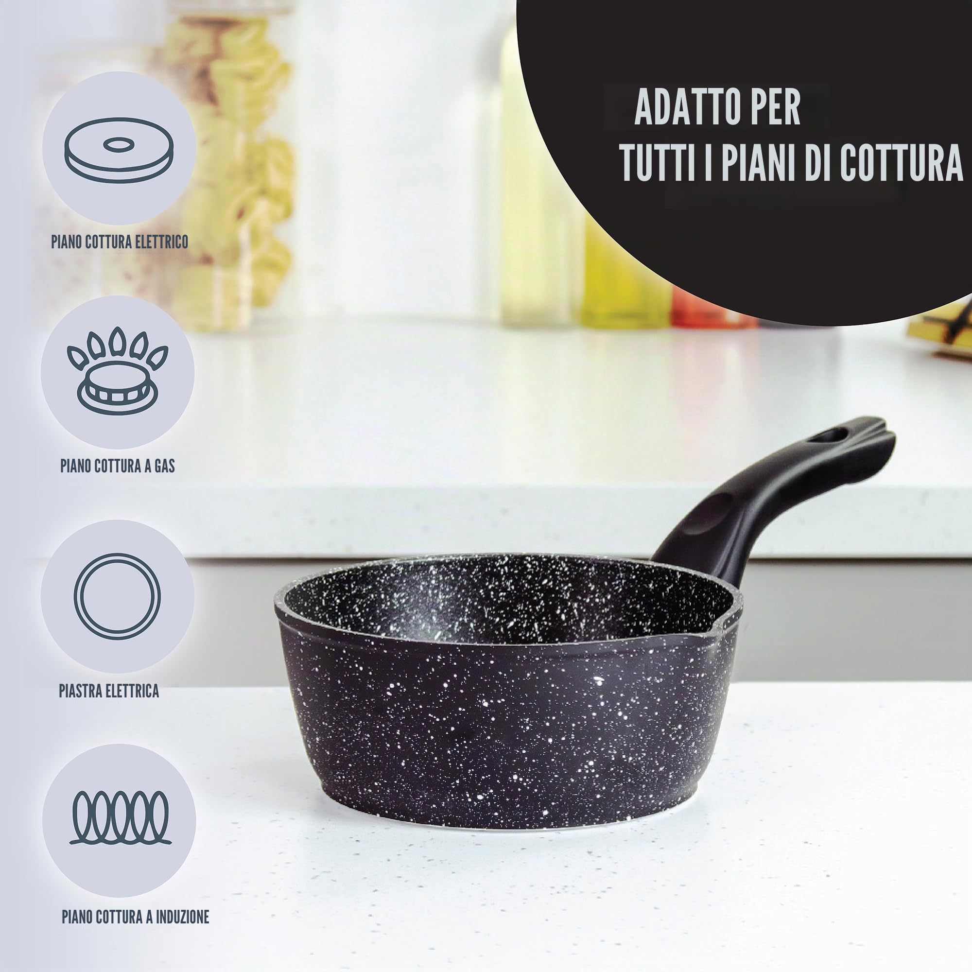 Blackmoor Pentola per il Latte da 16 cm/Rivestimento Antiaderente/Manico Cool Touch/Caratteristiche Unico Beccuccio Versatore/Induzione, a Gas ed Elettrici/Nero