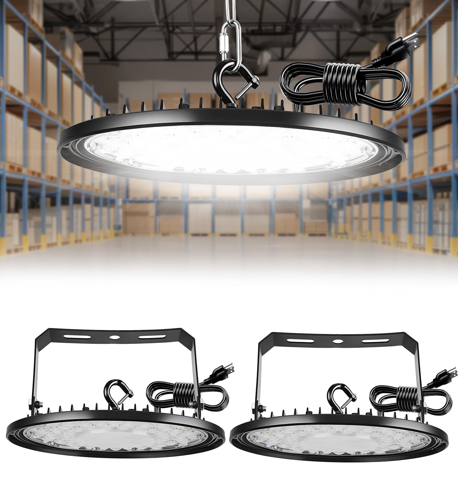 UFO LED High Bay Light 150W 25500LM Led Shop Lights with 5ft Cord U Bracket for Warehouse Workshop