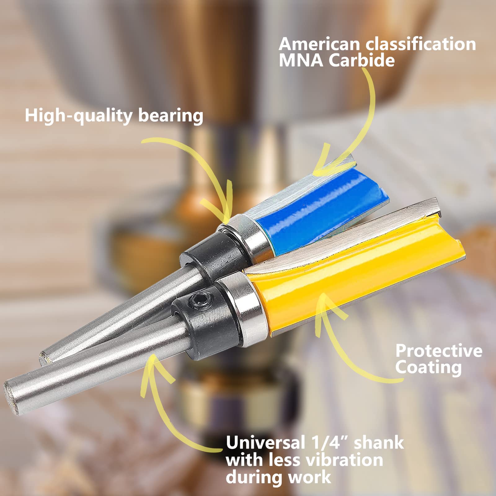 CPROSP 3Pcs Frese per Legno Gambo 8mm per Lavorazione del Legno, Top/Bottom Bearing Flush Trim Bit