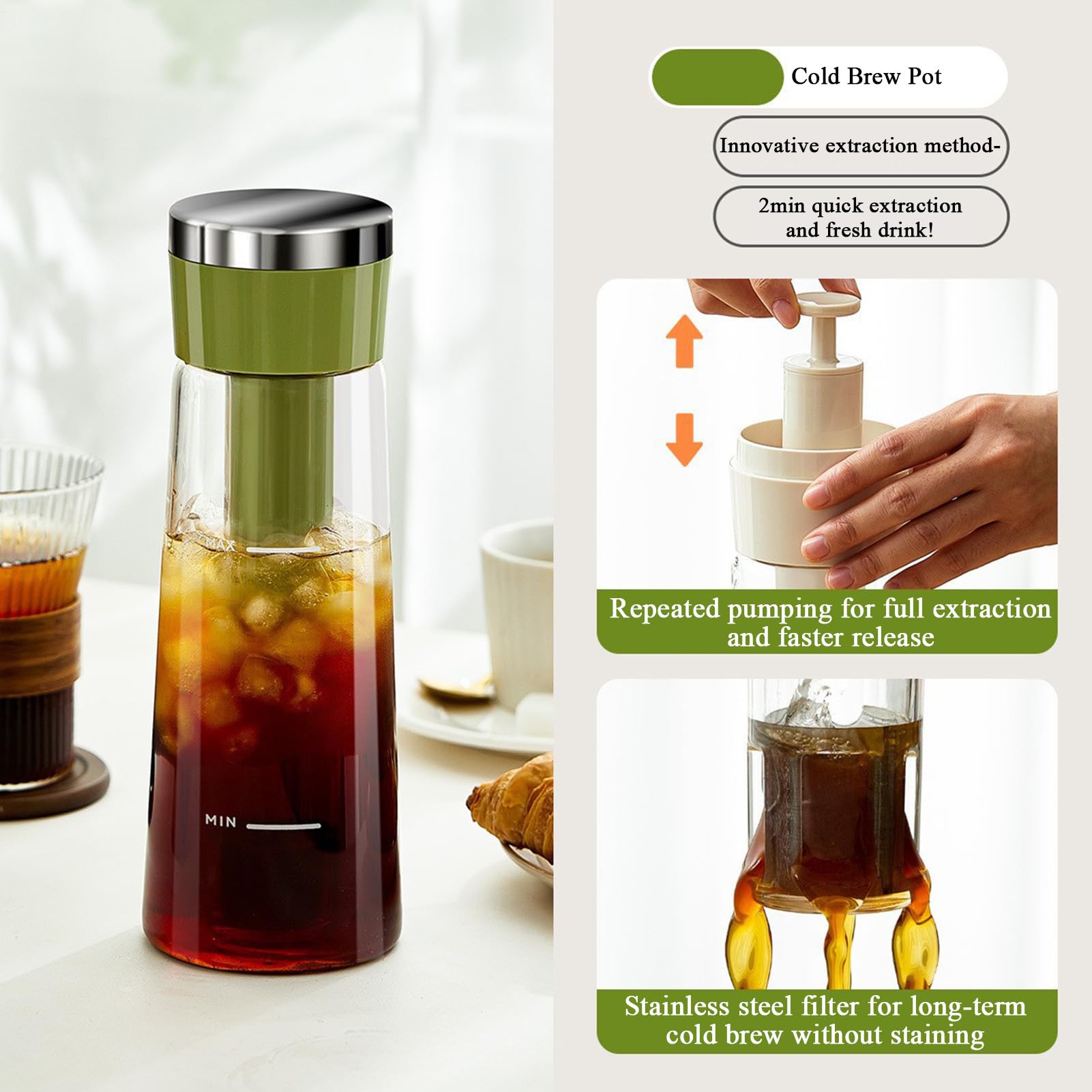 Caraffa In Per Caffè Freddo | Preparatore Tè Freddo 750ml - Contenitore Caffè Ghiacciato Unisex per Famiglia Casa Ufficio Esterno