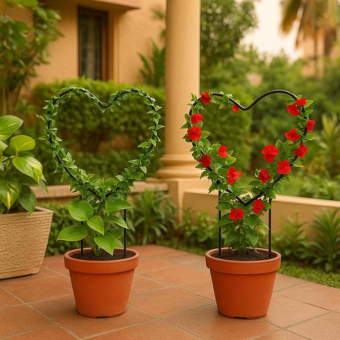 ecofynd 2 Pack Black Iron Garden Trellis Rust Free Vine Plant Metal Support Wire Holder Rack Heart Shape