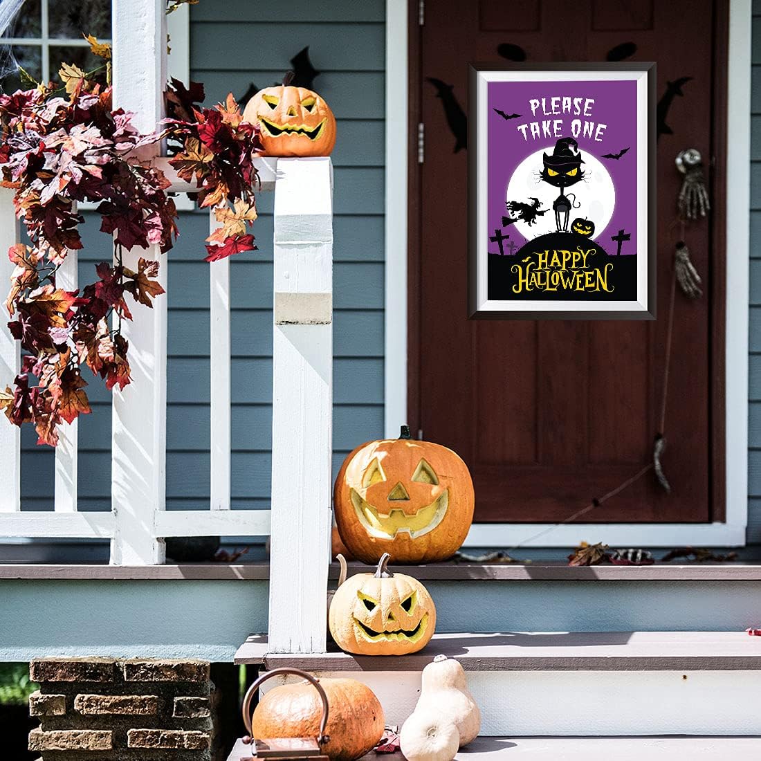 Andaz Press Happy Halloween Candy Please Take One Trick Or Treat Black Cat Porch Decoration Help Yourself Sign - Indoor or Outdoor 12 x 18 Inch Frame Included