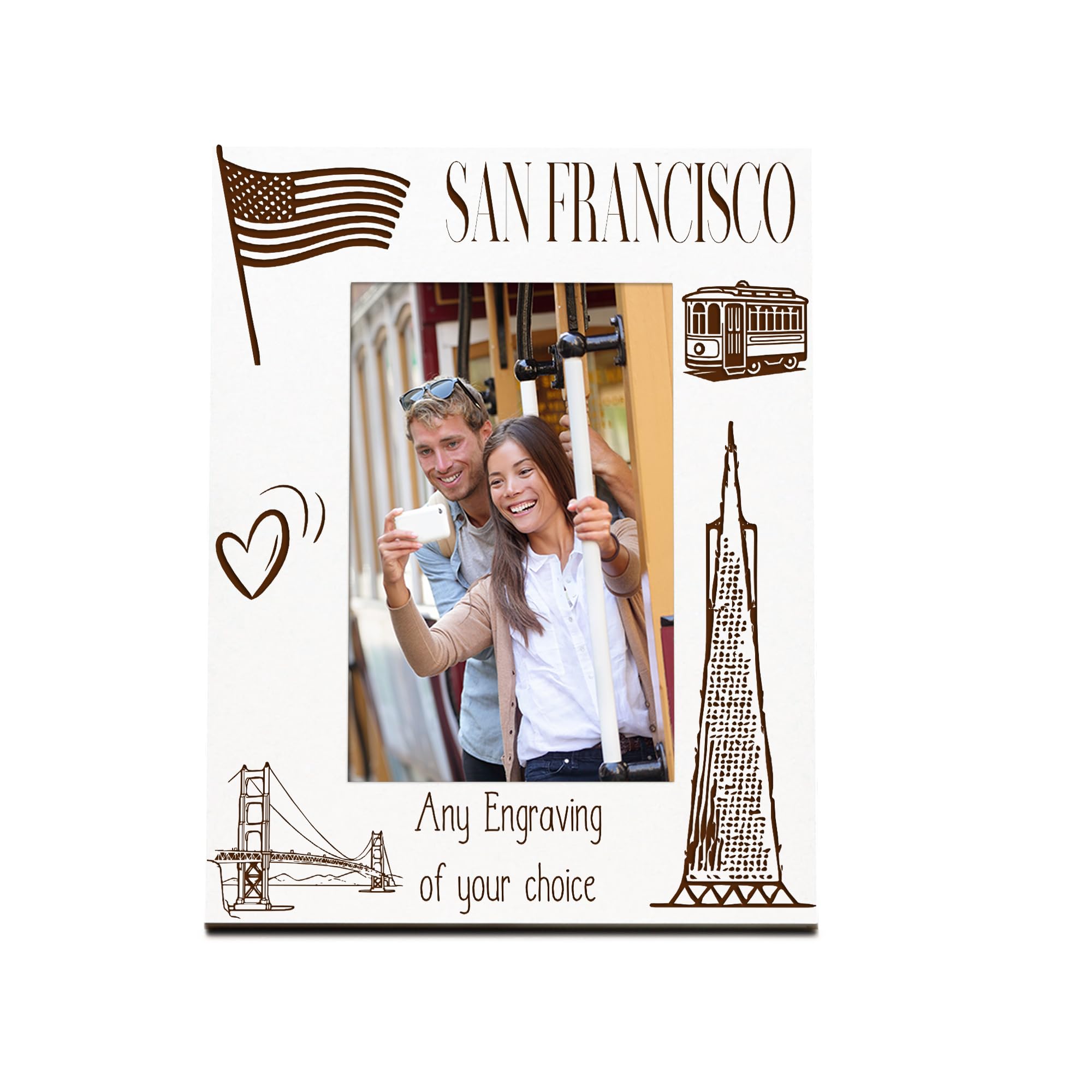 Personalised San Francisco Holiday Memory White Photo Frame Engraved (Portrait)