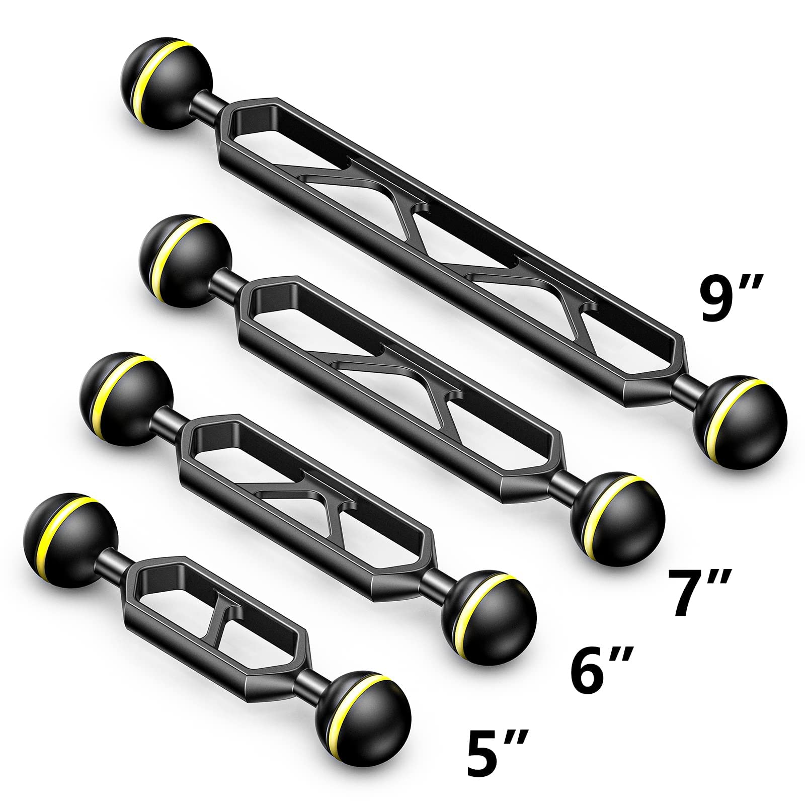 Seafrogs Lot de 2 bras d'extension à double boule en alliage d'aluminium 20,3 cm, connecteur à rotule 2,5 cm, bras sous-marin pour stroboscope/lumière vidéo