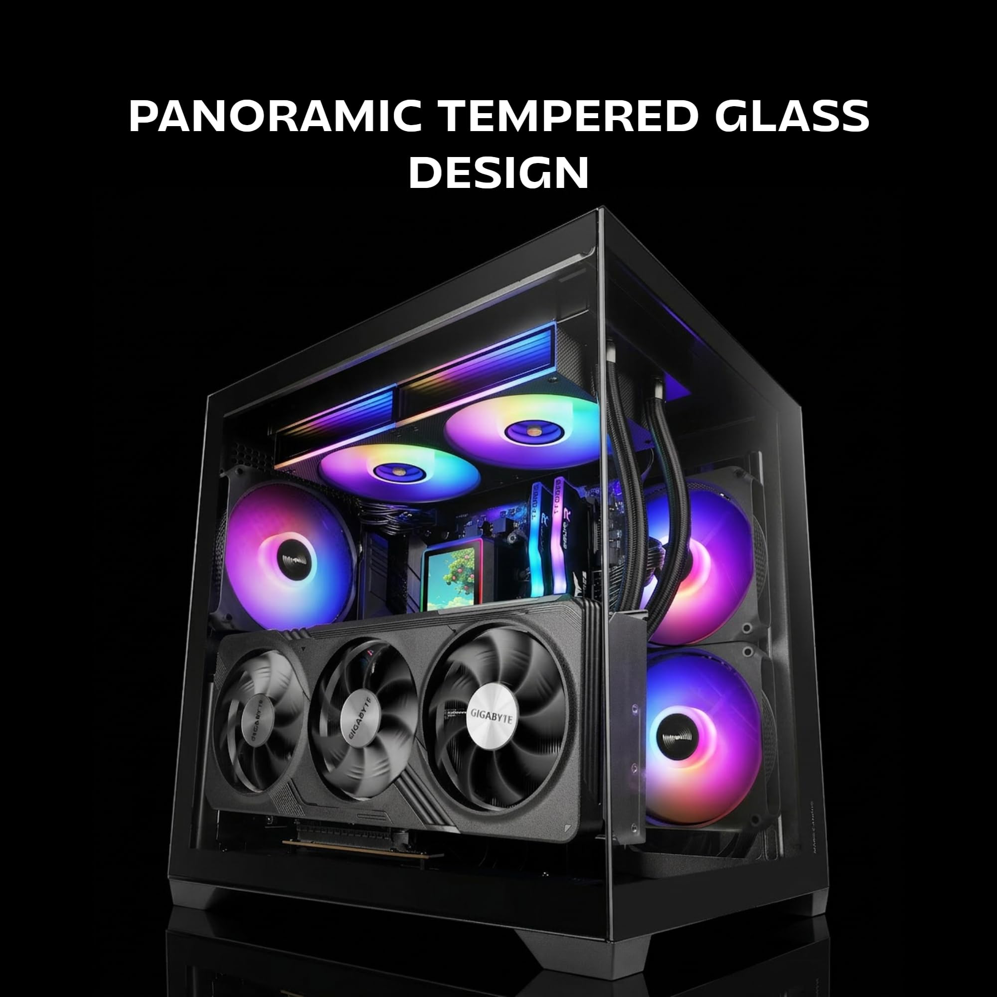 Mars Gaming MC-VIEW3, Caja PC MicroATX, Cristal Templado Panorámico, 3X Ventiladores ARGB 120mm, Doble Cámara, Soporte Refrigeraciones Líquidas hasta 240mm, Minitorre Compacta con USB-C, Negro
