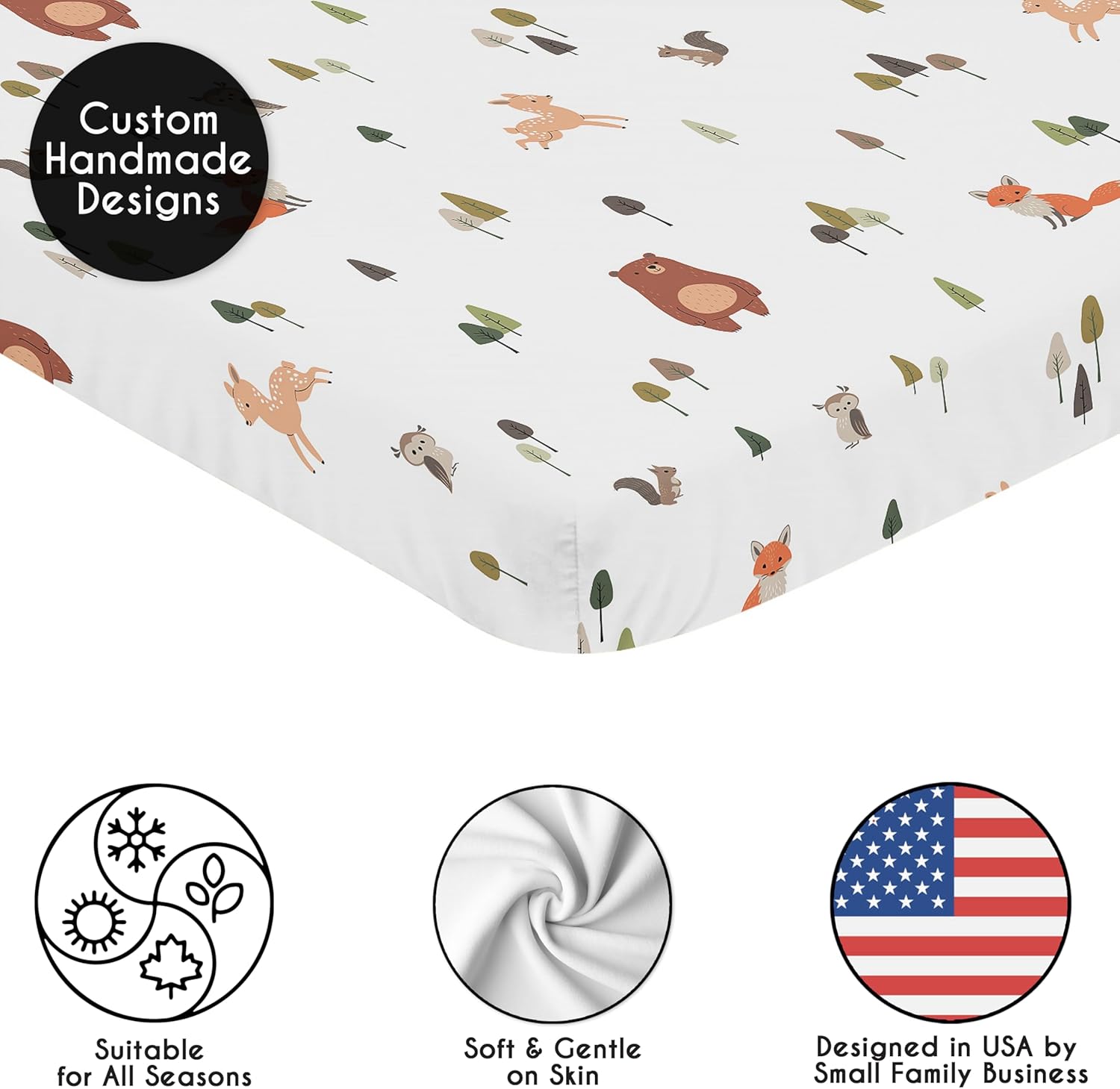 Sweet Jojo Designs Baby Mini Crib Sheets (Woodland Animals) for Girls & Boys, Newborn, Infants/Nursery Room, Fitted Portable Pack and Play Mattress Sheet (Sage Green, Watercolor, Forest Animal Friend)