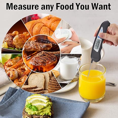 Digital kitchen Thermometer Cooking food, Accurate Thermometer with Foldable Probe, instant read Meat Thermometer with LCD screen, ℉/℃ Button for Hot Beverage, Meat, Grill, BBQ, Jam, water