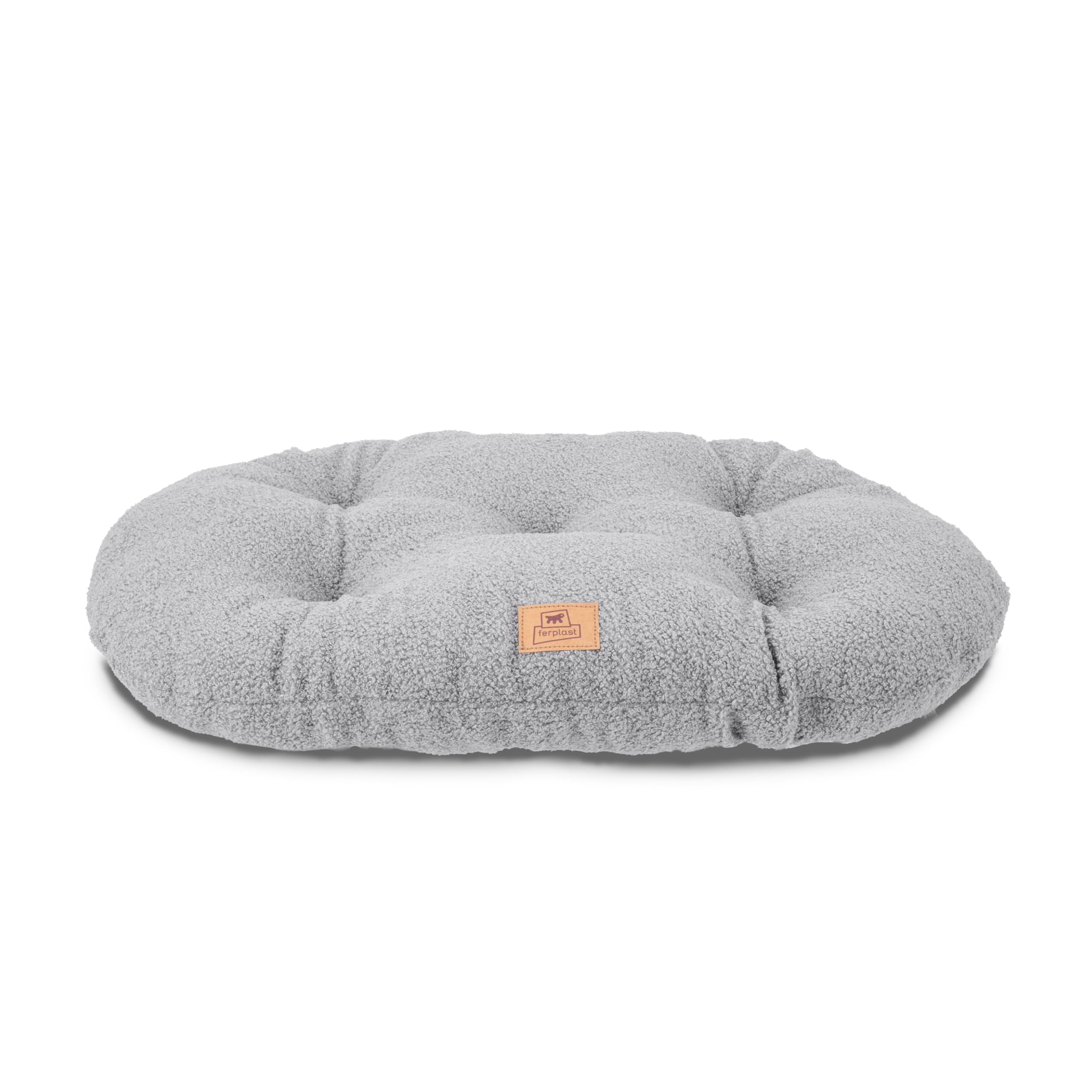 Ferplast Coussin pour Chien de Taille Moyenne, Panier pour Chat, Tissu bouclé synthétique Lavable, Rembourrage Moelleux, 65 x 42 x 4 cm. Gris