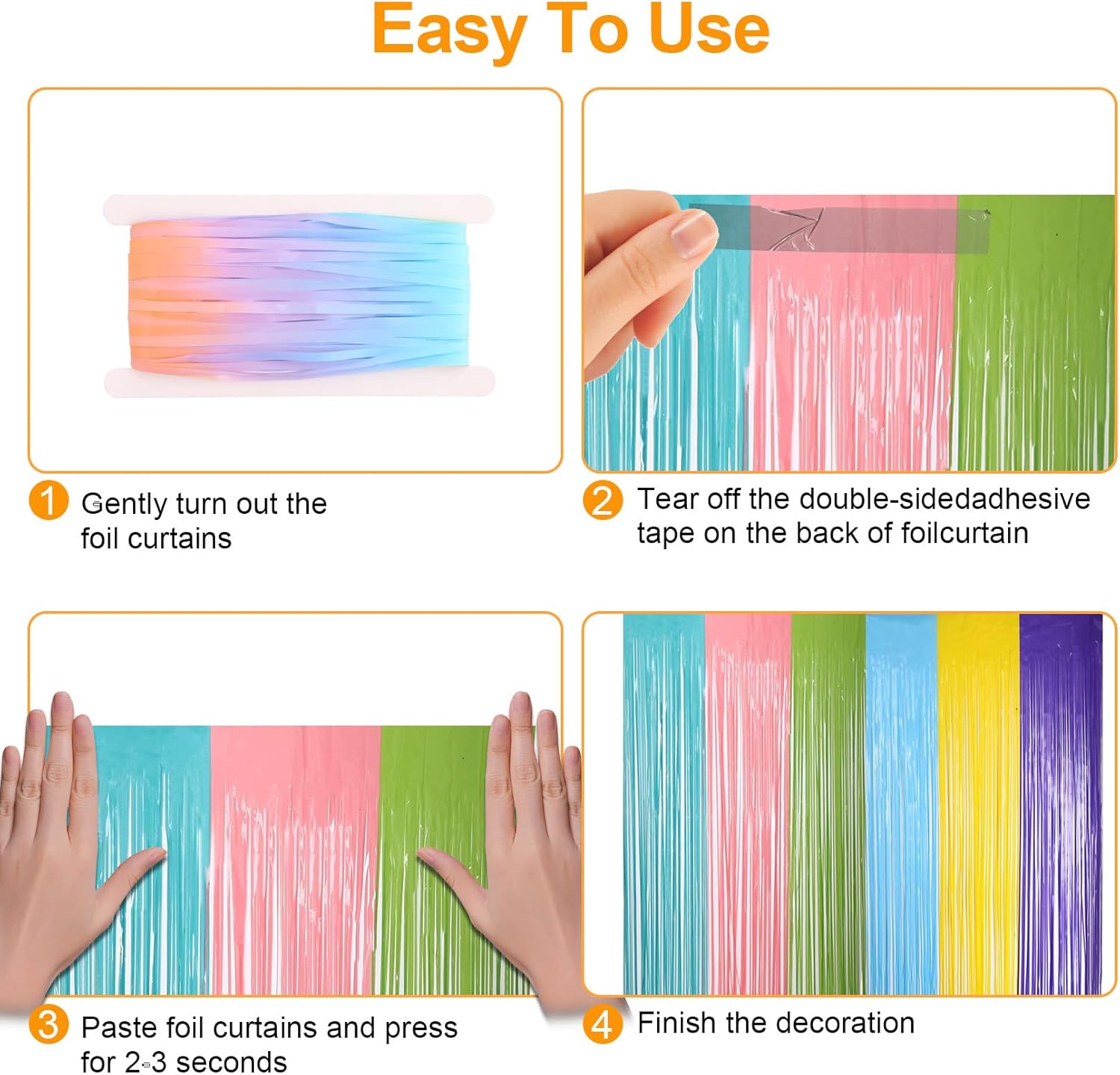 Easter Foil Fringe Curtains, Pastel Streamers for Easter Birthday Party Decorations - 2 Pack (3.3 ft x 6.6 ft)