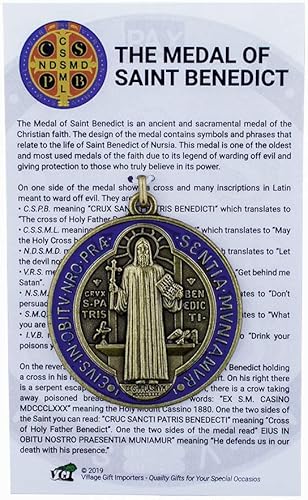 Vista 3 de VILLAGE GIFT IMPORTERS Medalla de San Benito y Tarjeta Informativa Hermosa Artesanía Patrono de Europa, Metal