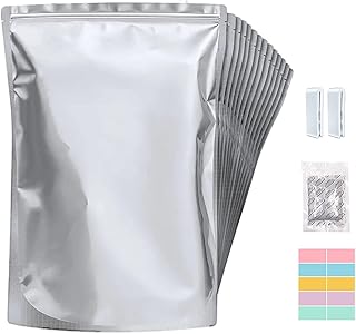 20 Pcs 5 Gallon Mylar Bags for Food Storage With Oxygen Absorbers 2000cc, Sticker Labels, Vertical Zipper Resealable Bags ...