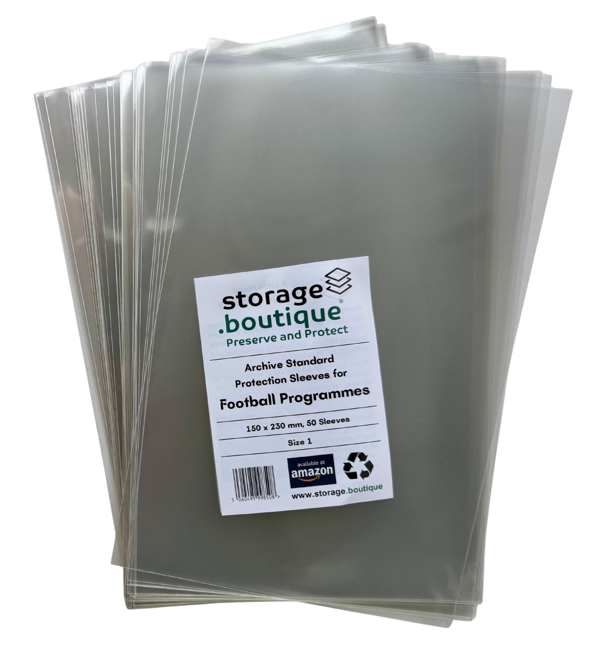 storage.boutique Football Programme Protection Sleeves, Archive Standard, Size 1, 150 x 230 mm, 50