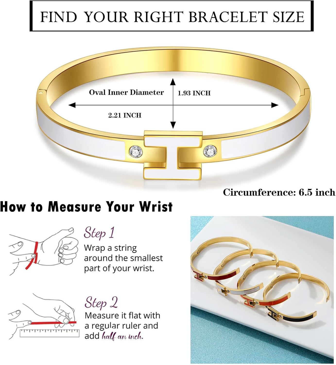 H Bracelet for Women - 18K Gold Plated Titanium Steel Cuff | Cubic Zirconia Bangle Jewelry Gift, Simple & Durable Everyday Wear (S/M/L Size) - Image 4