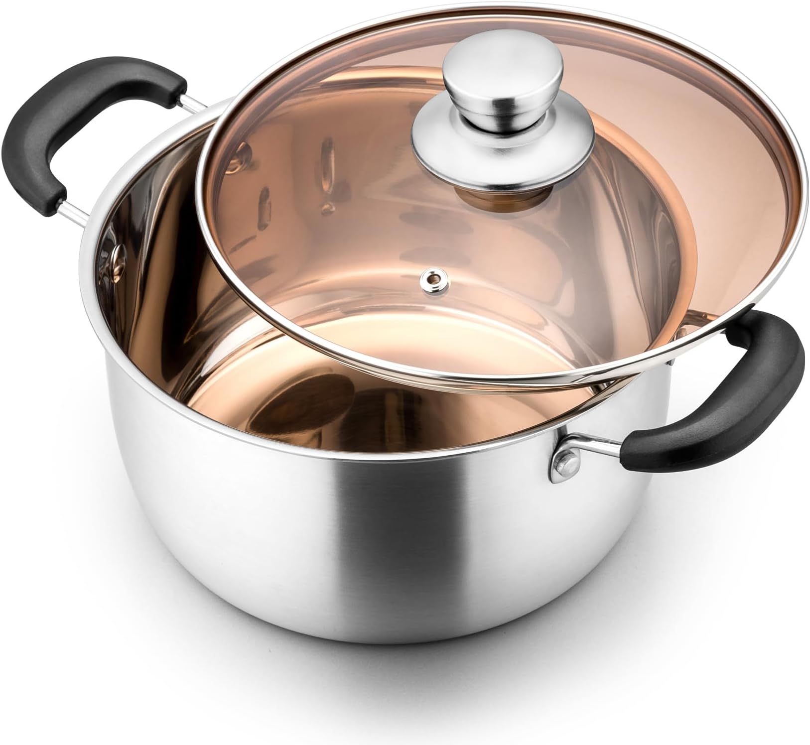 Homikit 20cm Stock Pot, Stainless Steel Cooking Pot with Tempered Glass Lid & Heat-Proof Handles, Metal Soup Pot for Kitchen Restaurant, Healthy & Long-Lasting, Mirror Finished & Easy Clean - 2.8L