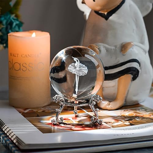 Miniatura 4 de HDCRYSTALGIFTS Bola de cristal transparente de 2.362in, grabada en 3D, figura de bailarina, bola decorativa de cristal, decoración artística Feng
