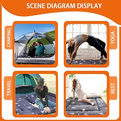 Miniatura 6 de QQP Colchón de futón japonés plegable de tatami, tapete portátil para adultos y niños, tapete para dormir adecuado para campamento, habitación de